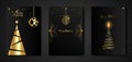 Merry Christmas gold collection, black set template, holiday tree and xmas elements, stars e baubbles. Golden luxury frames