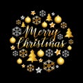 Merry Christmas gold glitter lettering design. Christmas greeting card, poster, banner. Vector golden ans silver Royalty Free Stock Photo