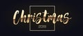 Merry Christmas gold glitter lettering design. Christmas sign for greeting card, poster, banner. Vector golden Royalty Free Stock Photo