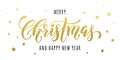 Merry Christmas gold greeting card, poster glitter