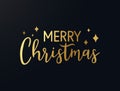Merry Christmas gold hand drawn lettering. Shine golden xmas text with stars. Luxury Christmas calligraphy. Winter