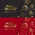 Merry Christmas gold holidays card with balls and lettering Royalty Free Stock Photo