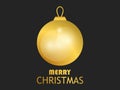 Merry Christmas. Golden christmas ball on black background. Gold gradient. Greeting card design template. Vector Royalty Free Stock Photo