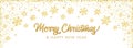 Merry Christmas with golden decoration festive border falling glitter dust and snowflake
