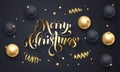 Merry Christmas golden decoration, hand drawn calligraphy gold font for greeting card premium black background design. Vector Chri Royalty Free Stock Photo