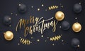 Merry Christmas golden decoration, hand drawn gold calligraphy font for greeting card black background. Vector Christmas or New Ye Royalty Free Stock Photo