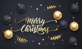 Merry Christmas golden decoration, hand drawn gold calligraphy font for greeting card black background. Vector Christmas or New Ye Royalty Free Stock Photo