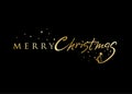 Merry Christmas. Golden horizontal inscription on black background.