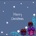Merry christmas greating card, vector illustration, hand draw, blue background