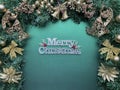 Merry Christmas green and gold theme decors background