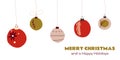 Merry Christmas greeting banner with cute hand drawn hanging balls. Royalty Free Stock Photo