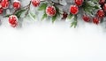 Merry christmas greeting banner with xmas nature design border and winter forest background Royalty Free Stock Photo