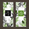 Merry Christmas greeting banners with new years tree and calligraphic sigh Happy New Year and Merry Christmas.