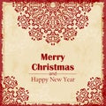 Merry Christmas greeting card. Abstract Happy New Year background. Hand drawn inscription. Vector illustration Royalty Free Stock Photo