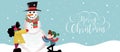 Christmas banner of cute children making snowman Royalty Free Stock Photo