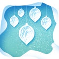 Merry Christmas Greeting card with bauble on blue background Royalty Free Stock Photo