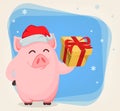 Merry Christmas greeting card with cartoon pig Royalty Free Stock Photo