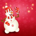 Merry Christmas greeting card with cartoon Snowman on red background Royalty Free Stock Photo