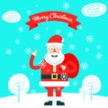 Merry christmas greeting card with the cheerfull santa claus