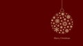 Merry Christmas greeting card with copy space. Christmas ball made of golden snowflakes on a red burgundy background Royalty Free Stock Photo