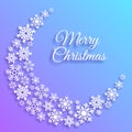 Merry Christmas greeting card with a crescent made of white snowflakes. Xmas holiday vector background template. Elegant