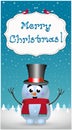 Merry christmas greeting card of cute cartoon cheerful snowman Royalty Free Stock Photo