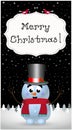 Merry christmas greeting card of cute cartoon cheerful snowman Royalty Free Stock Photo