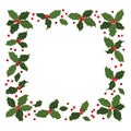 Merry Christmas greeting card, cute frame made of decorative holly pattern with white background vector illustration