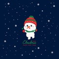 Merry Christmas greeting card with cute Santa Claus, reindeer, snowman and Christmas tree. Vector illustration Cute Christmas char Royalty Free Stock Photo