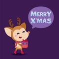 Merry Christmas greeting card with cute Santa Claus, reindeer, snowman and Christmas tree. Vector illustration Cute Christmas char Royalty Free Stock Photo