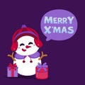 Merry Christmas greeting card with cute Santa Claus, reindeer, snowman and Christmas tree. Vector illustration Cute Christmas char Royalty Free Stock Photo