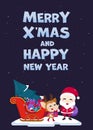 Merry Christmas greeting card with cute Santa Claus and reindeer. Vector illustration Cute Christmas template. Royalty Free Stock Photo