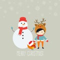 Merry Christmas greeting card with cute xmas characters Royalty Free Stock Photo