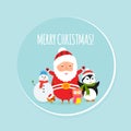 Merry Christmas greeting card with cute xmas characters Royalty Free Stock Photo