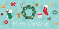 Merry Christmas greeting card. Christmas decorations collection. Vector illustration. Royalty Free Stock Photo
