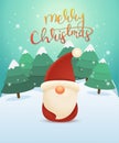 Merry Christmas greeting card design with a cute dwarf. Royalty Free Stock Photo