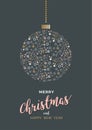 Merry Christmas greeting card design with stylized christmas ball. Vector illustration