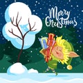 Merry Christmas Greeting Card, Elf Hold Presents