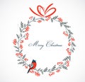 Merry Christmas greeting card frame with a robin and floral elements Royalty Free Stock Photo