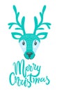 Merry Christmas Greeting Card with Furry Deer