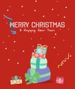Merry Christmas greeting card.gift box. Royalty Free Stock Photo
