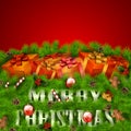 Merry Christmas greeting card with gift boxes