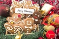 Merry Christmas Greeting Card with Gingerbread Cookies Royalty Free Stock Photo