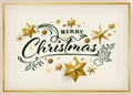 Merry Christmas greeting card with golden star background