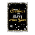 Merry Christmas greeting card golden text and snowflakes Royalty Free Stock Photo