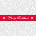 Merry Christmas greeting card. Snowflakes, stars pattern with red ribbon. Vector snow background