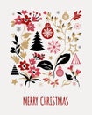 Merry Christmas greeting card. Hand drawn vector illustration. Winter theme greeting card.