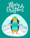 Merry Christmas Greeting Card with Hedgehog Winter