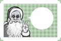 Merry Christmas greeting card with hippie Santa Claus showing pe