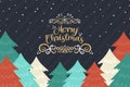 Merry Christmas pine tree forest cartoon card Royalty Free Stock Photo